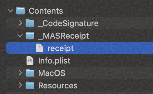 Find the receipt file inside the _MASReceipt folder