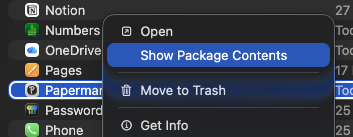 Right click on Paperman and select Show Package Contents